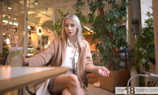 Young Estonian blonde Carolina Sun flashes her tits and pussy in public places