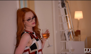 Gorgeous British redhead Ella Hughes plays with glass dildo