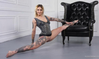 Russian flexible tattooed blonde Bassza Meg spreads her pussy lips