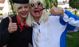 Mourning blonde stocking slut fucking a nasty old senior