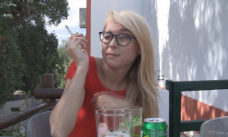 UK upskirt teaser Chloe Toy flashes her pantyless puffy pussy right in the cafe