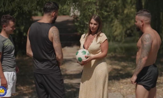 Big breasted milf Sexy Susi is having sex with three young street football players