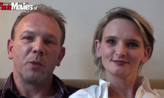 Blonde wife Traude Knopf reveals her pin-stripe undies and black nylons in steam-filled one-on-one