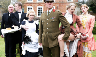 British blonde maid Loulou and mistress Rebecca Moore pleasuring a super hung butler