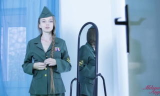 Stockinged Ukrainian army girl Milena D. aka Milena Angel reveals her bush