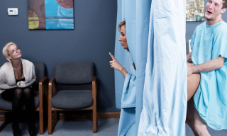 Supers-stacked doctor fucks her patient stripping to her luscious lingerie and fishnets