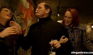 Italian Martina Gold and French Emy Russo have FFM anal after-party in their sexy garters and nylons