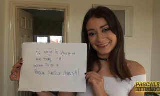 Valentina Bianco gets enough of choking and squirting before raw ass busting in her dotted pantyhose