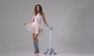 Flexy Ursula Fe peels her white thong doing bends and splits in blue leg warmers