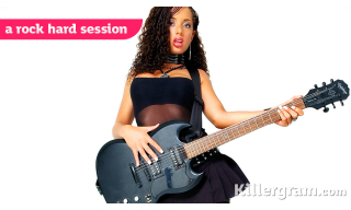 British rock babe Anaya Leon gets tit fucked before pussy pounding in fishnets and thigh high boots