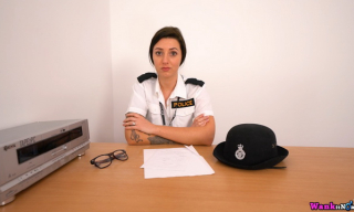 UK police officer Violet gives wanking instructions stripping to black holdups