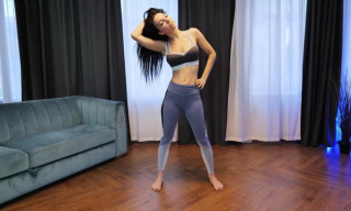 Flexible busty brunette Nina Vertuhay does gymnastics with and without sportswear
