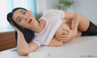 Beautiful brunette Azul Hermosa poses in black pantyhose