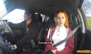 Dirty UK redhead Ella Hughes opens legs for her instructor at fake driving school