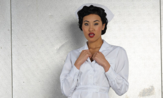 Exotic nurse in contrast seam nylons gets her ass gaped by a doc