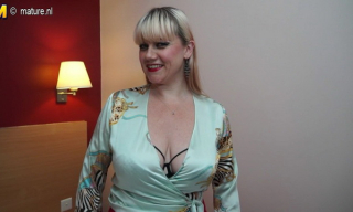 Super-horny hairy British housewife Velvetina Fox gets dirty in her provoking bra and black nylons