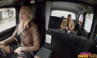 Female driver Kayla Green rubs between her nyloned legs before a backseat fuck