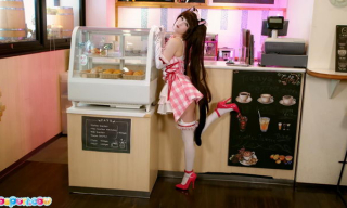 Ria Kurumi brings you to her maid cafe cat ear paradise while wearing the cutest nekomimi cosplay